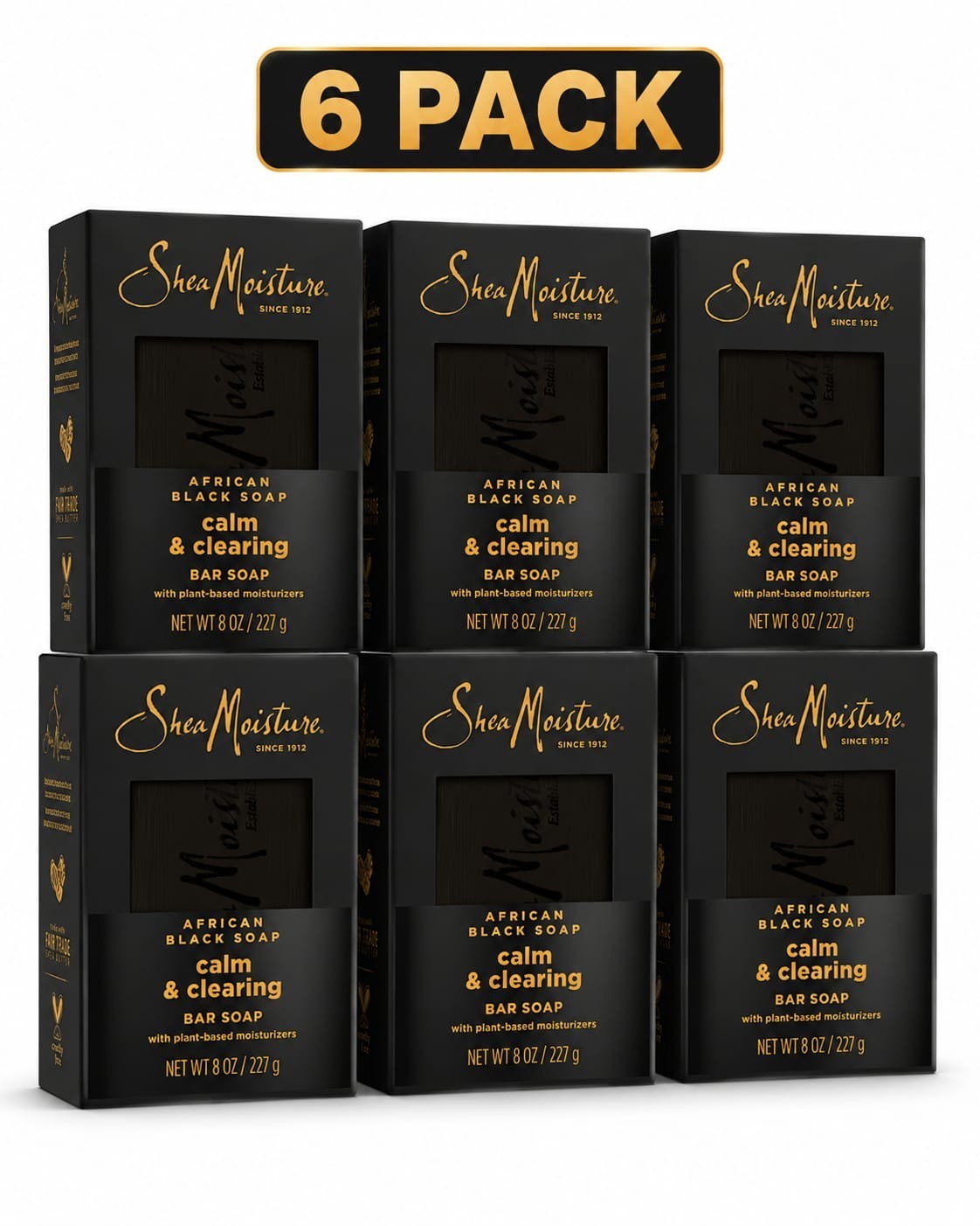 SheaMoisture African Black Soap Calm & Clearing Bar Soap 8 oz (6 Pack)