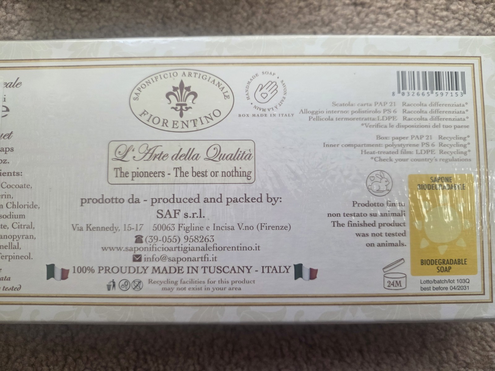 Saponificio Artigianale Fiorentino Signora dei Fiori Soap Set 3 Bars 4.40 oz
