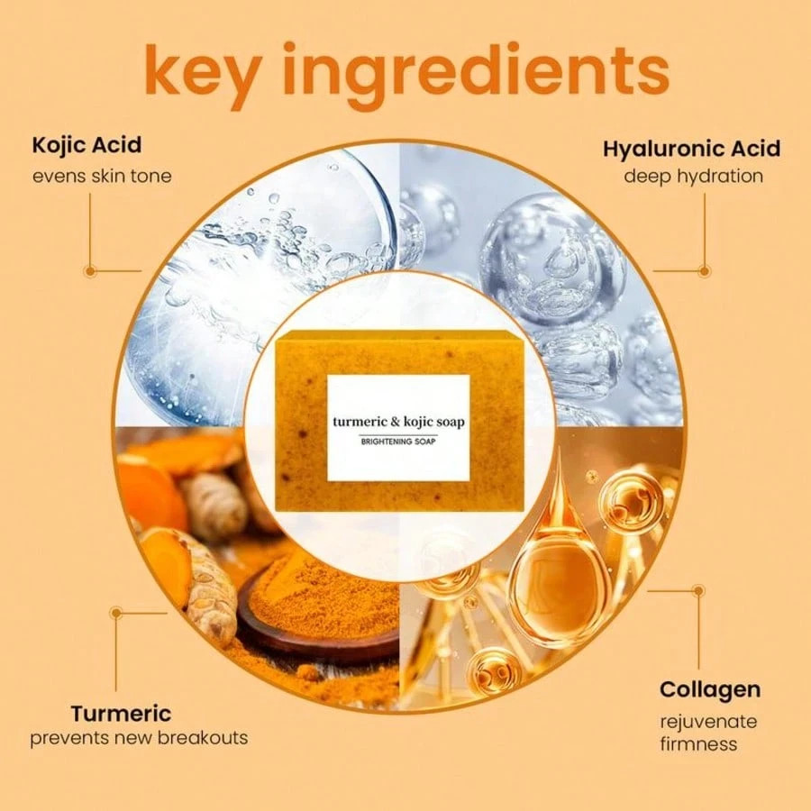 3-Pack Turmeric & Kojic Acid Soap Lemon Dark Spot Remover Face Body Cleanser
