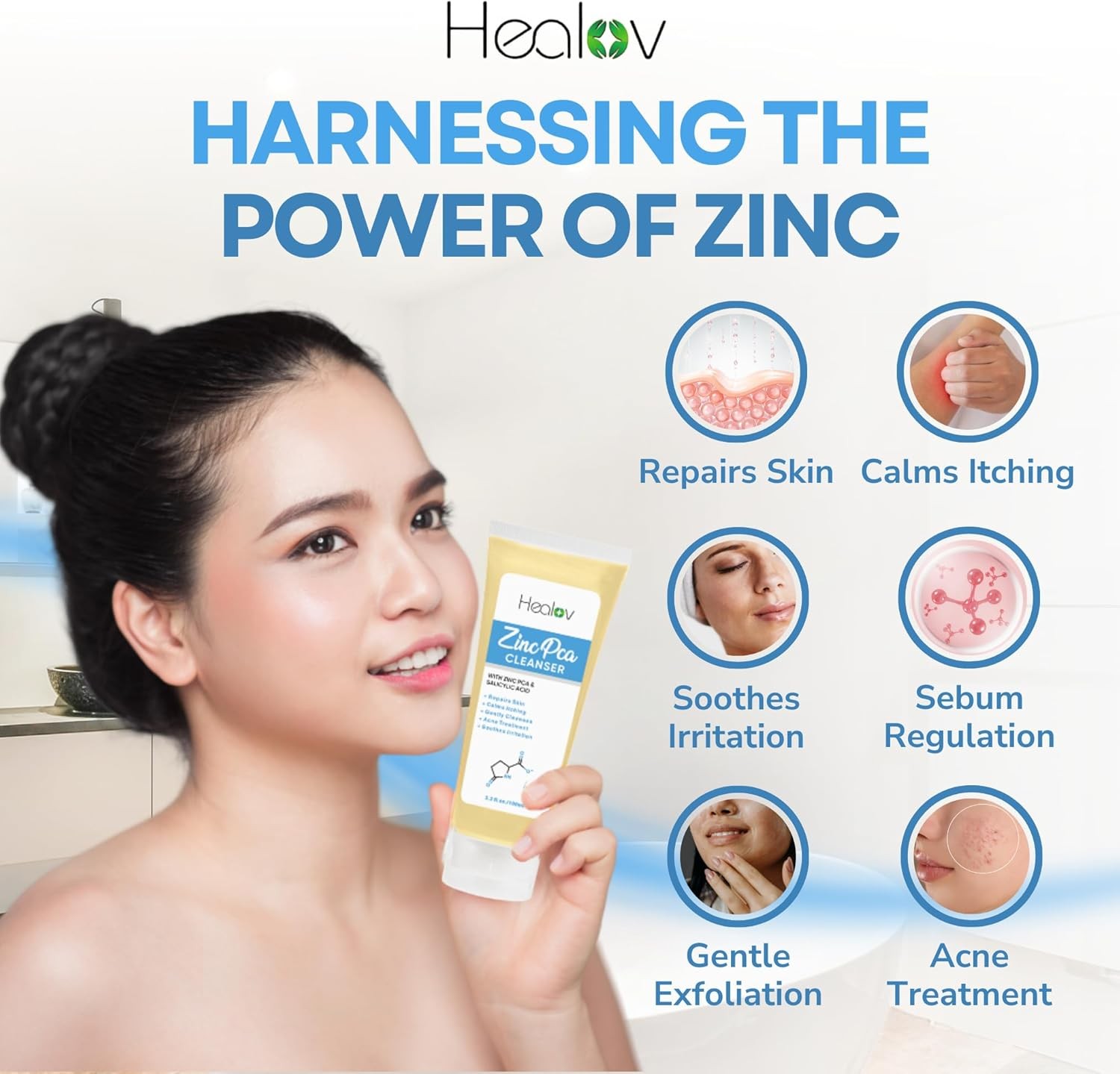 Zinc Face Wash | Zinc Soap Skin Therapy Body Cleanser for Acne, Rosacea, Eczema,