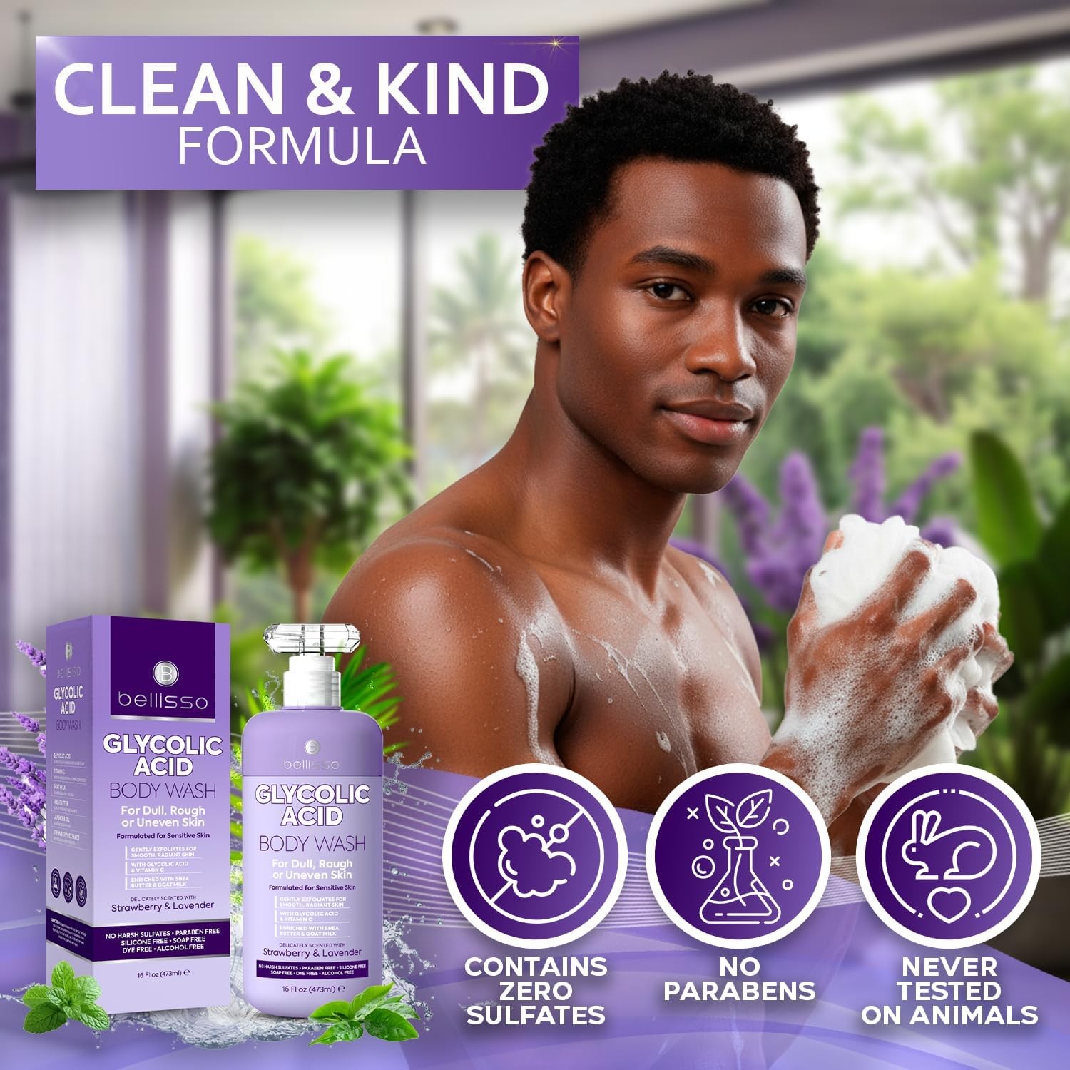 Glycolic Acid Body Wash – Exfoliating AHA Liquid Soap for Rough and Bumpy Skin –