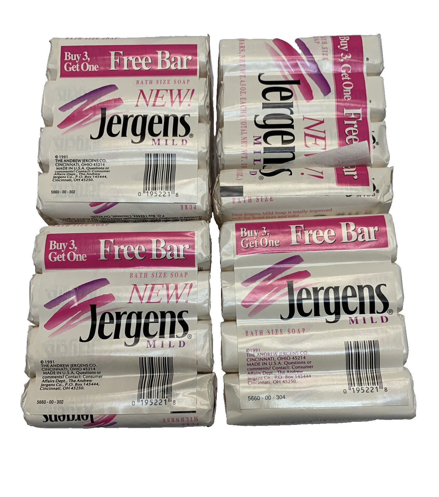 Vintage 1991 Jergens Mild Bath Size Bar Soap 16 Bars 4.5 Oz. Each USA New