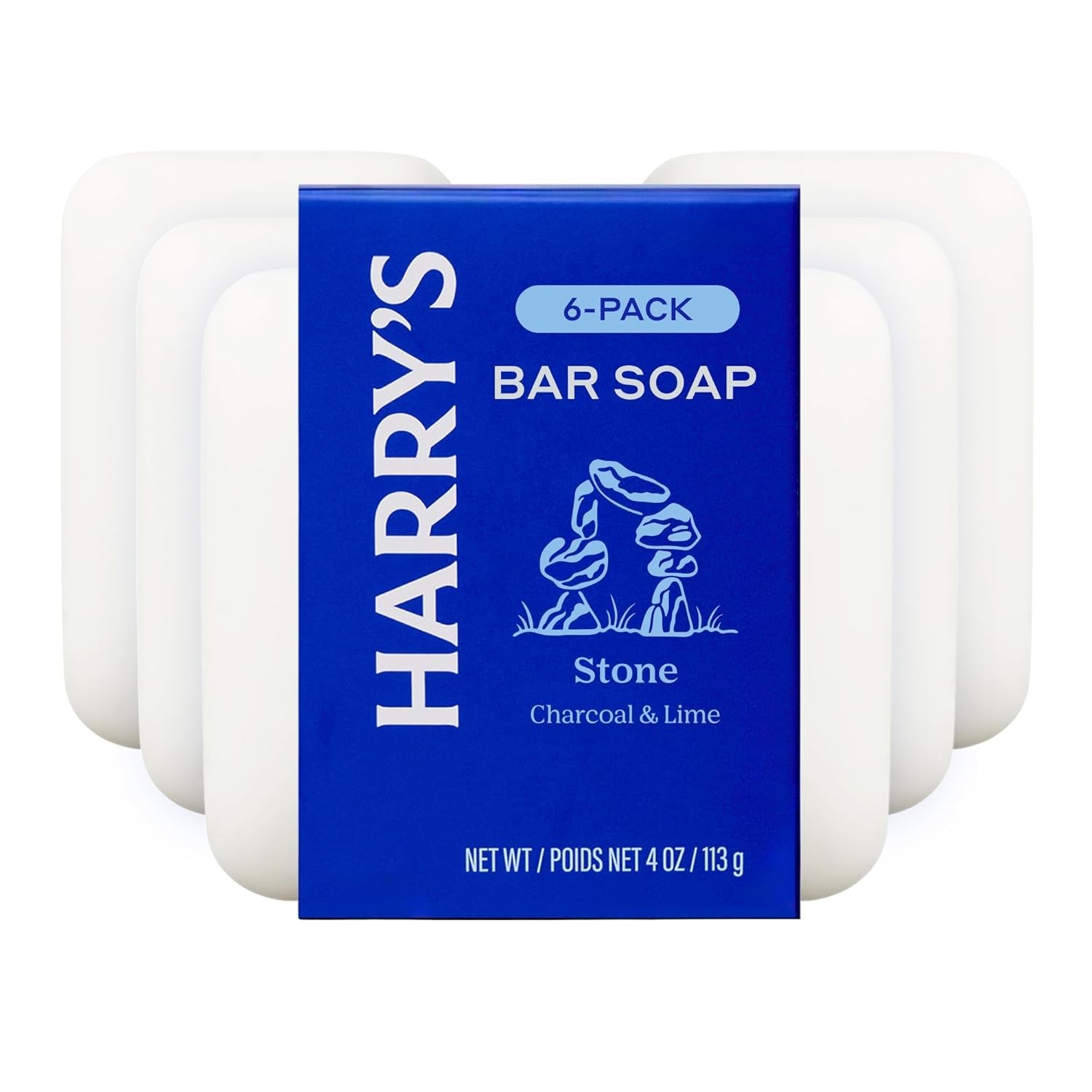 Bar Soap Men 4oz Stone Scent 6 Pack Cruelty-Free Sustainable Palm Oil Cleansing