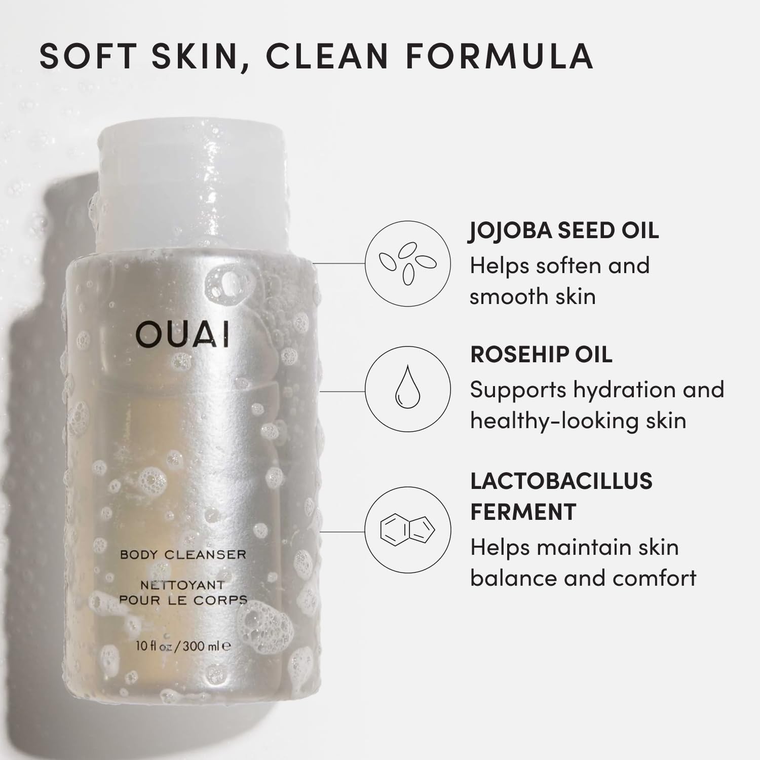 OUAI Body Cleanser, Dean Street – Foaming 10 Fl Oz (Pack of 1), Clear
