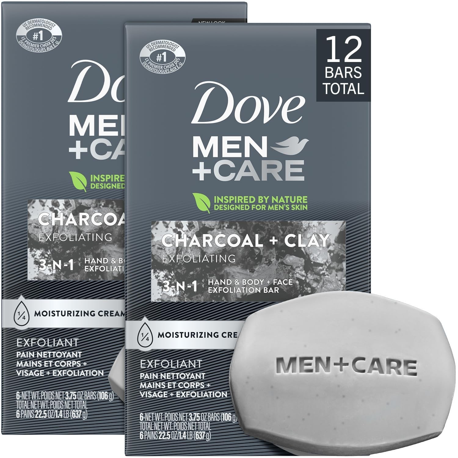 Exfoliating Charcoal Soap Bars 2-Pack – 3-in-1 Body & Face Cleanser, 12 Bars