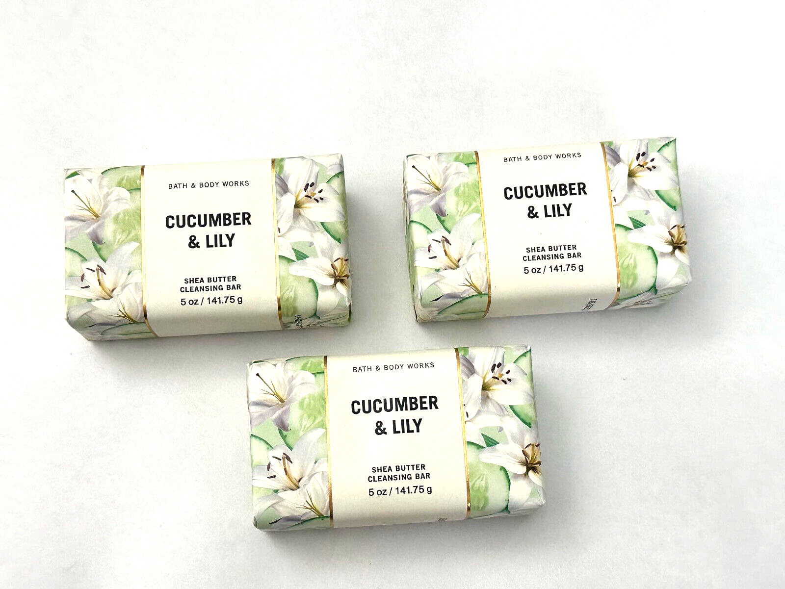 3 BATH & BODY WORKS CUCUMBER & LILY SHEA BUTTER CLEANSING BAR 5 OZ NEW