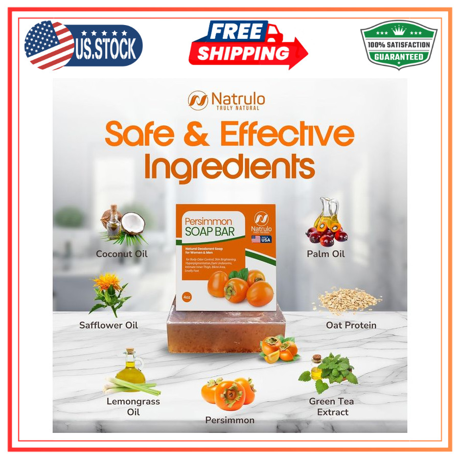 Natrulo Persimmon Soap Bar for Body Odor Control Â?? Purifying Deodorizing Body
