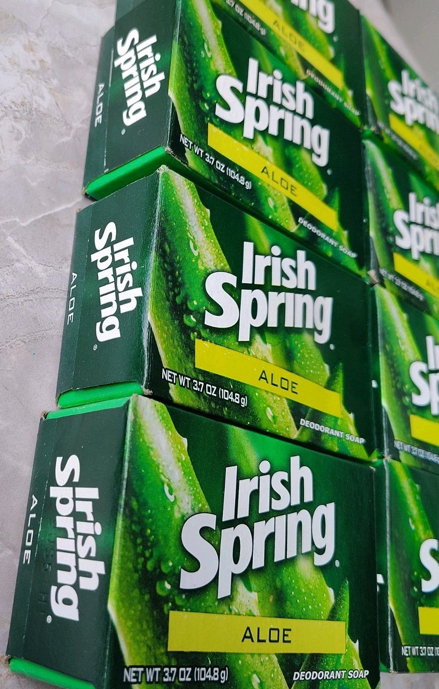 Irish Spring ALOE Deodorant Bar Soap Lot Of 8 New NO Flax 3.7 Oz Bath Size HTF