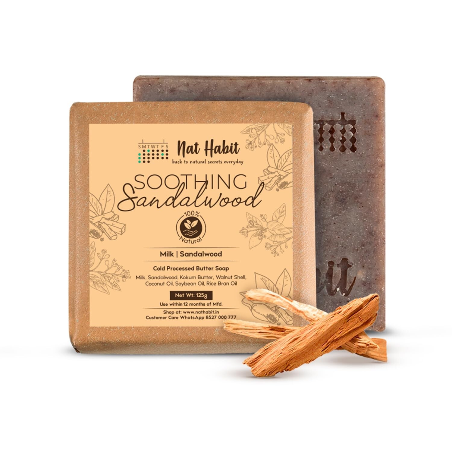 Nat Habit Soothing Sandalwood Cold Processed Soap (125 g) ,