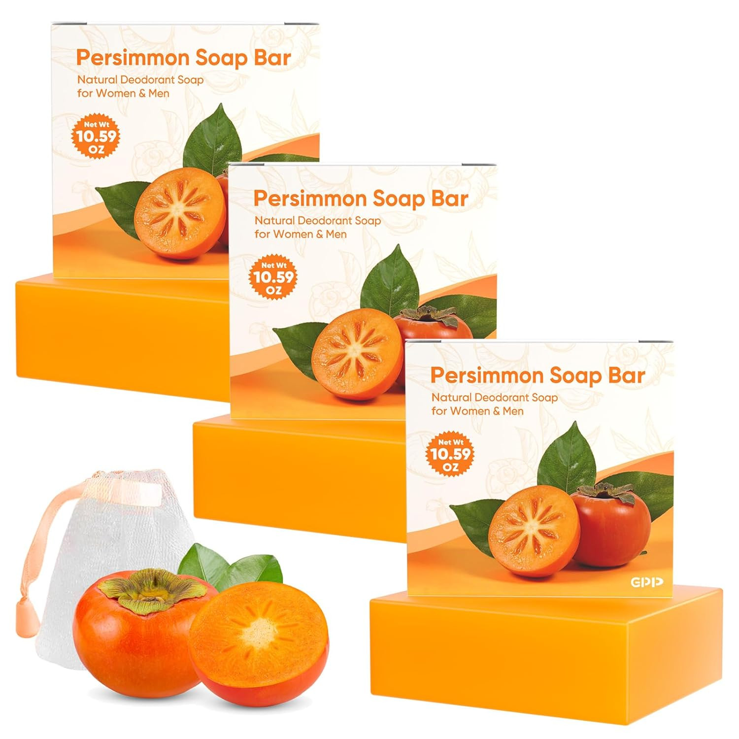 Persimmon Soap Bar for Body Odor Control – 3 PCS Natural Body Wash Soap for for