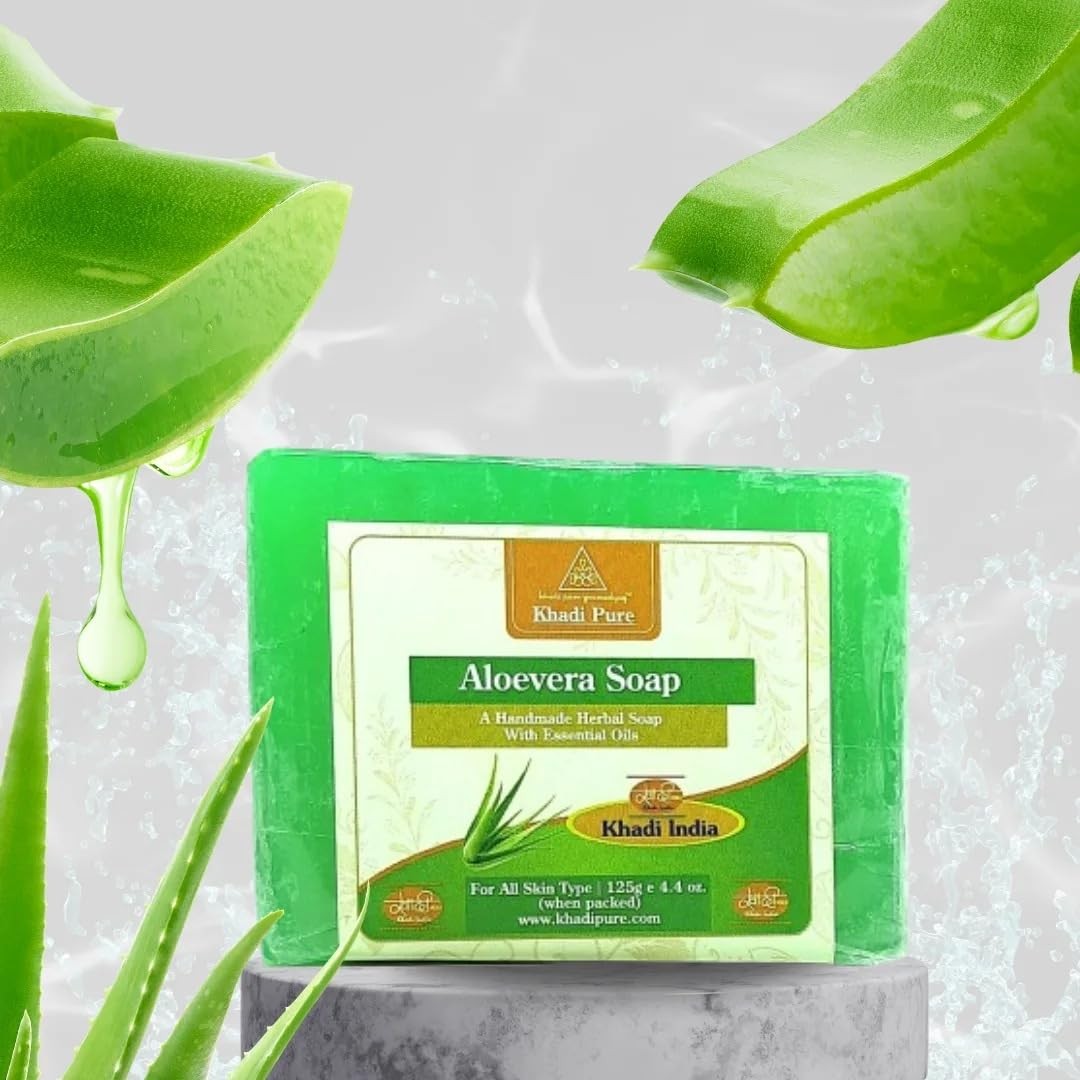 Khadi Pure Herbal Aloe Vera Soap with Natural Moisturizers, 125g, Pack of 4, …