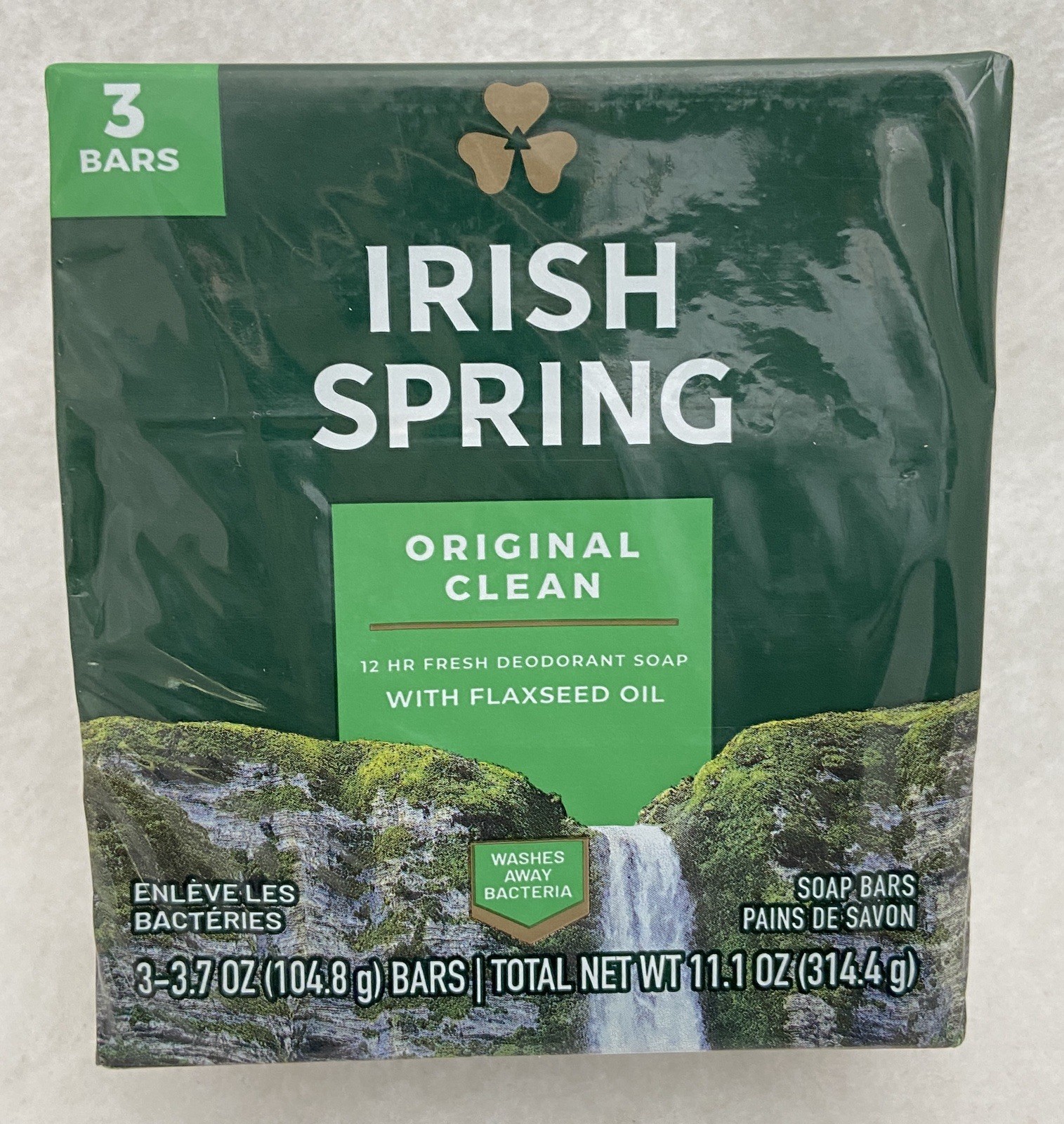 Irish Spring Bar Soap Men 3-Pk Original Clean 12-Hr Fresh W/Flaxseed Oil