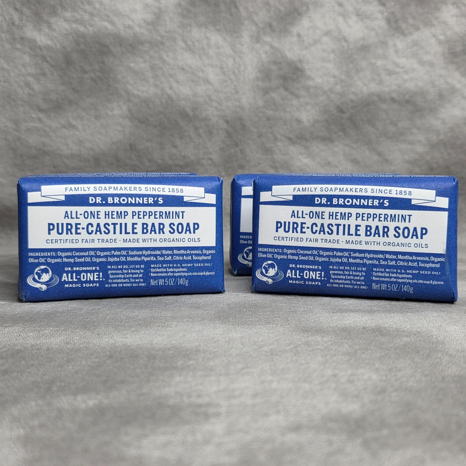 4 PACK-DR BRONNER’S Pure Castile Bar Soap Hemp Peppermint & Organic Oils 5oz