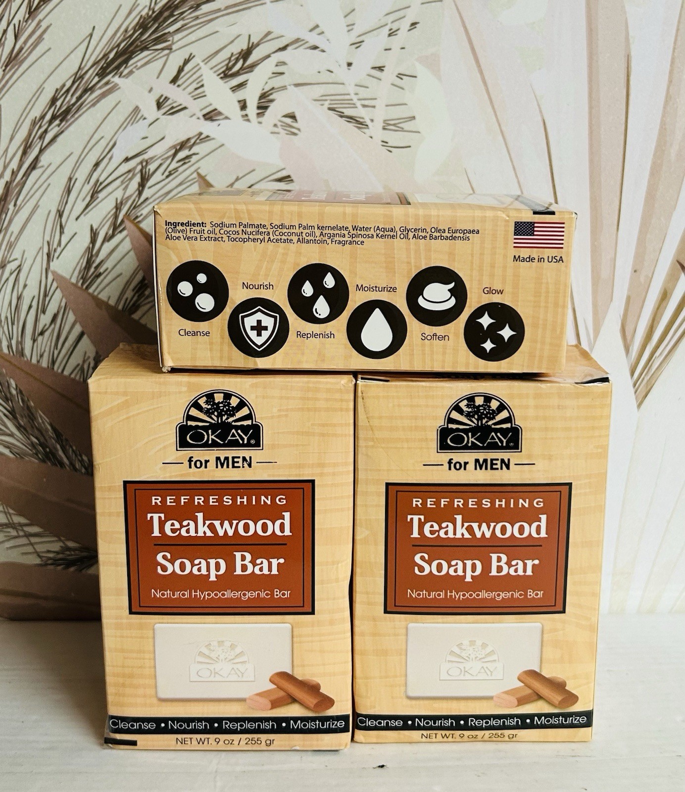 3-Pack Okay For Men ~ Refreshing Teakwood Soap Bar 9 oz Each