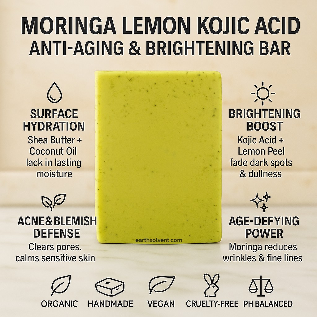 Moringa Lemon Kojic Acid Brightening Bar Soap for Acne, Wrinkles & Anti Aging
