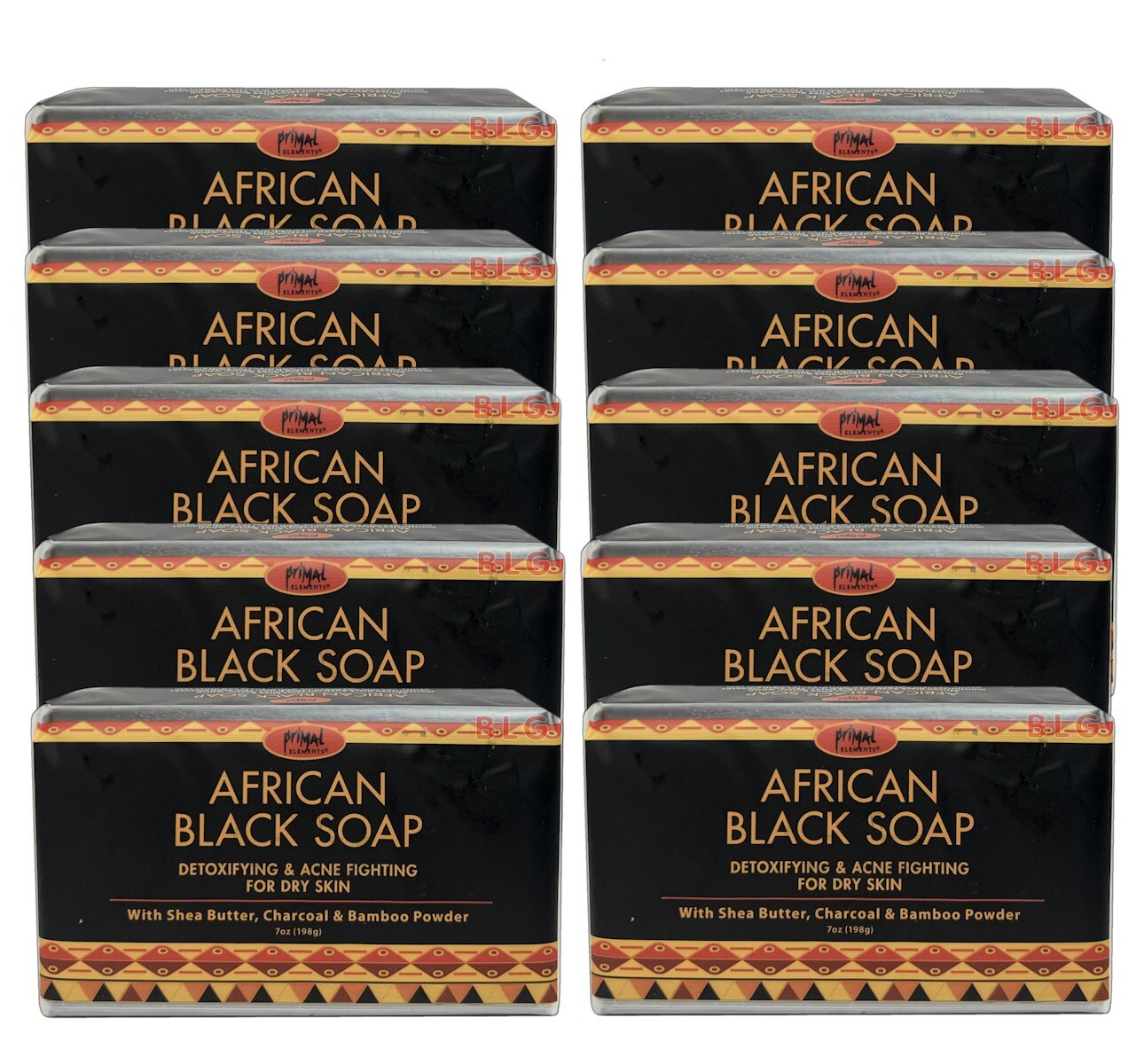 AFRICAN BLACK SOAP Detoxifying Acne Fighting Shea Butter & Charcoal 7 oz 10-Bars