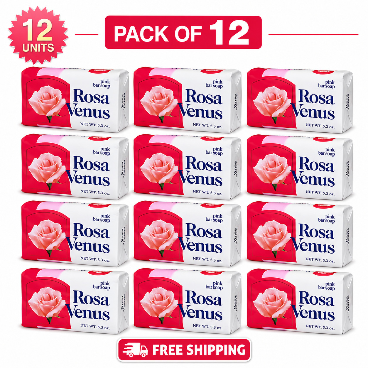 12 X Rosa Venus Pink Bar Soap Bath Bars Fresh Scent 5.3 oz Lot of (12)