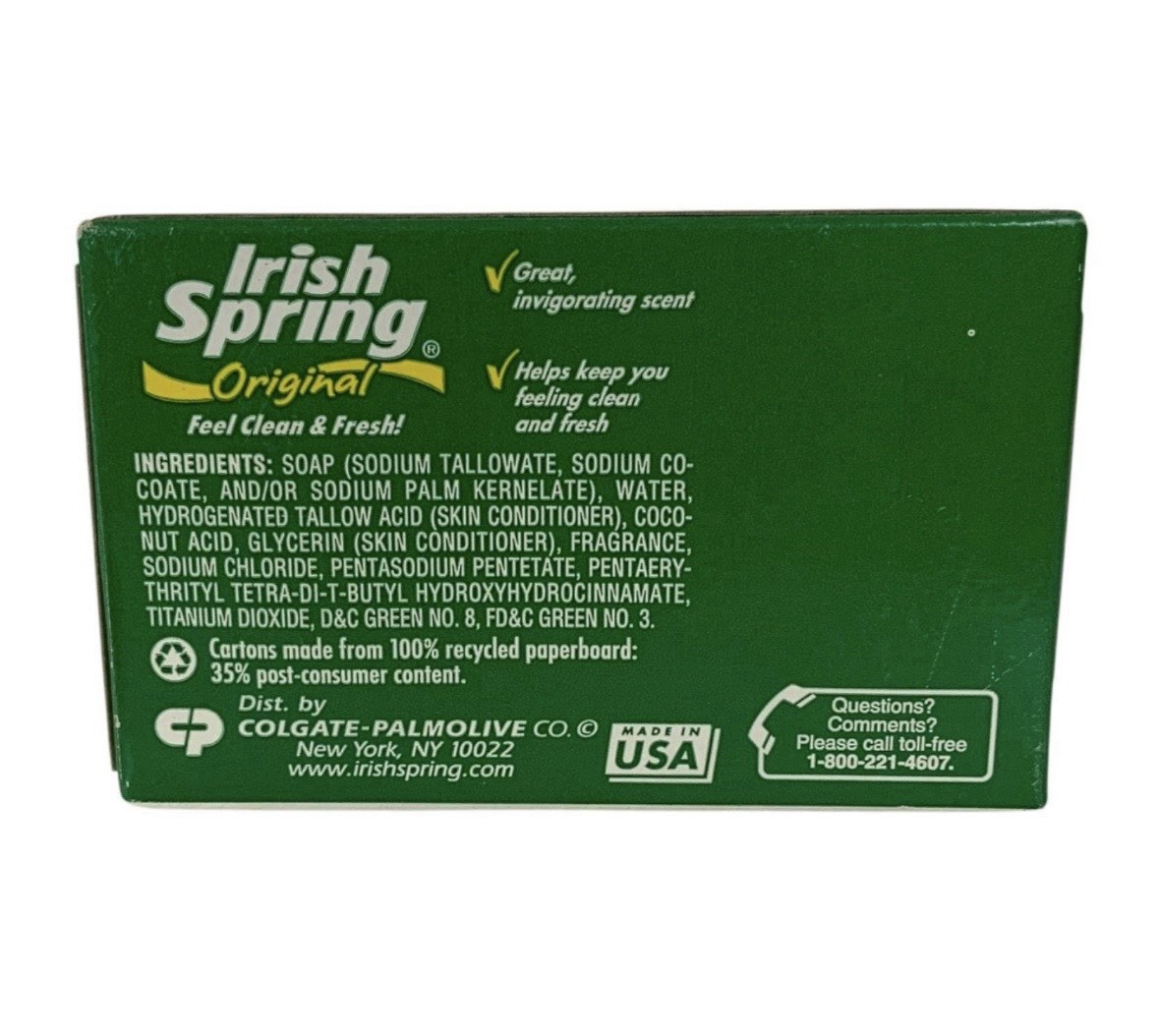 Irish Spring Original Deodorant Soap Bar Feel Clean & Fresh 4.5 oz. Discontinued