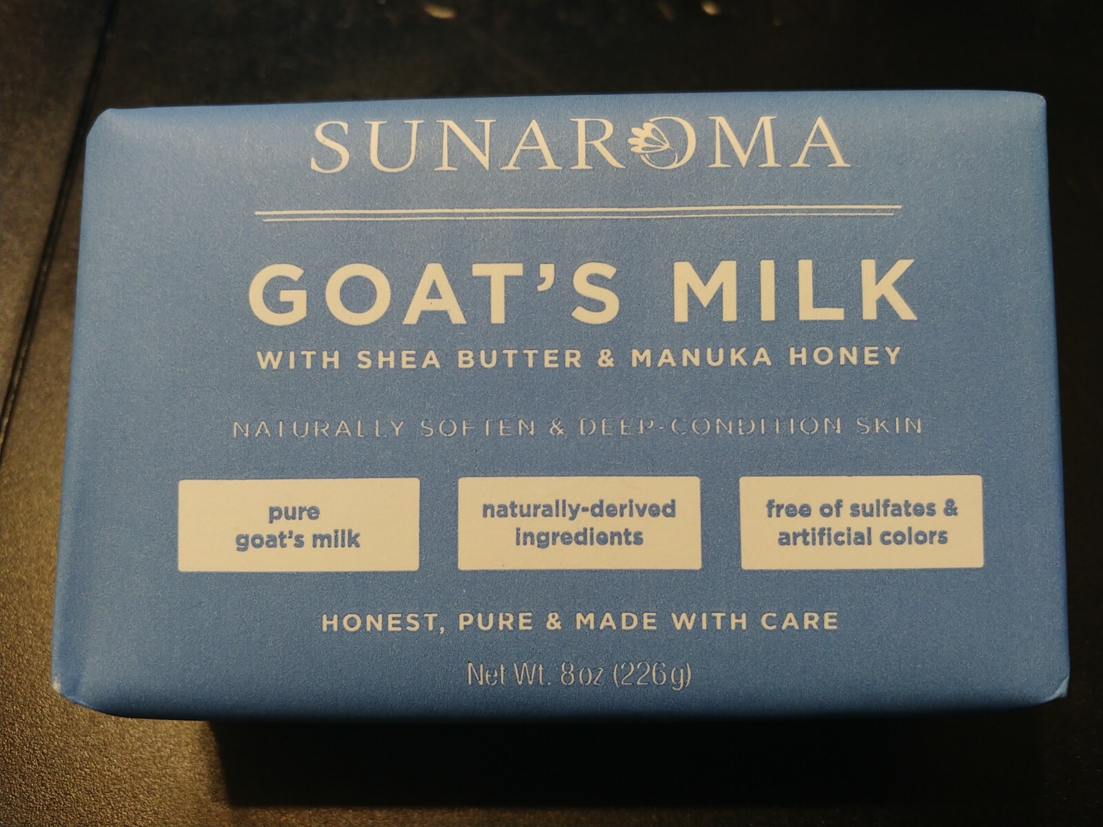 SUNAROMA GOAT’S MILK WITH SHEA BUTTER AND MANUKA HONEY BLACK SOAP 8 OZ. BAR