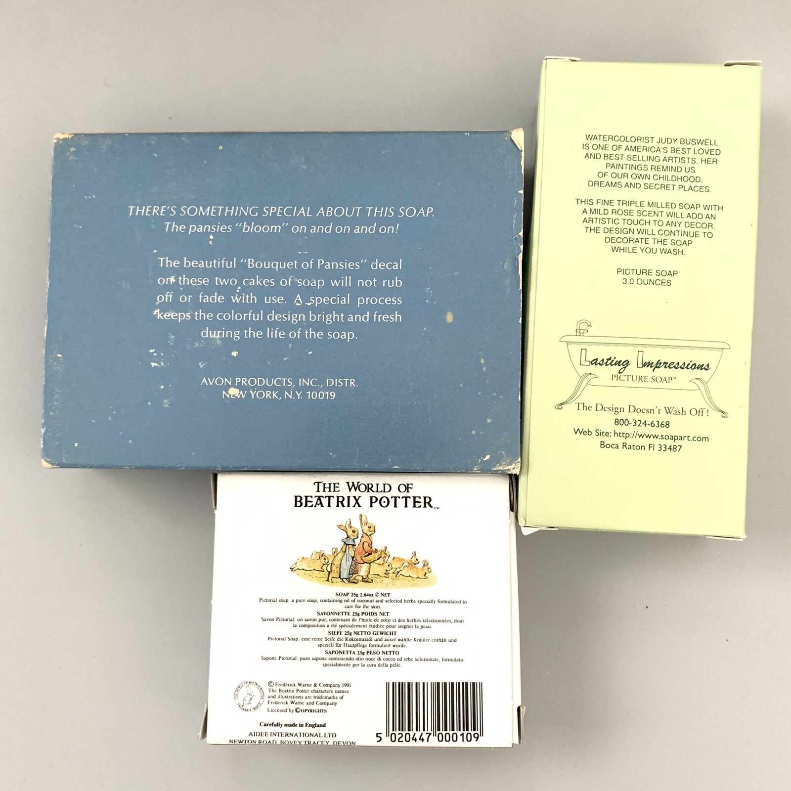 Decorative Soaps LOT OF 3 BOXES unused Hostess Guest Bath Beatrix Potter Avon +