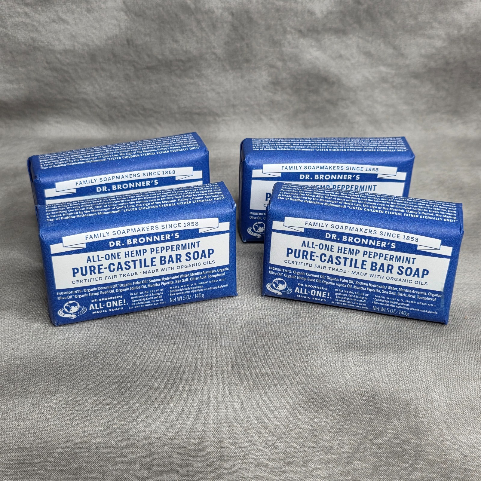 4 PACK-DR BRONNER’S Pure Castile Bar Soap Hemp Peppermint & Organic Oils 5oz