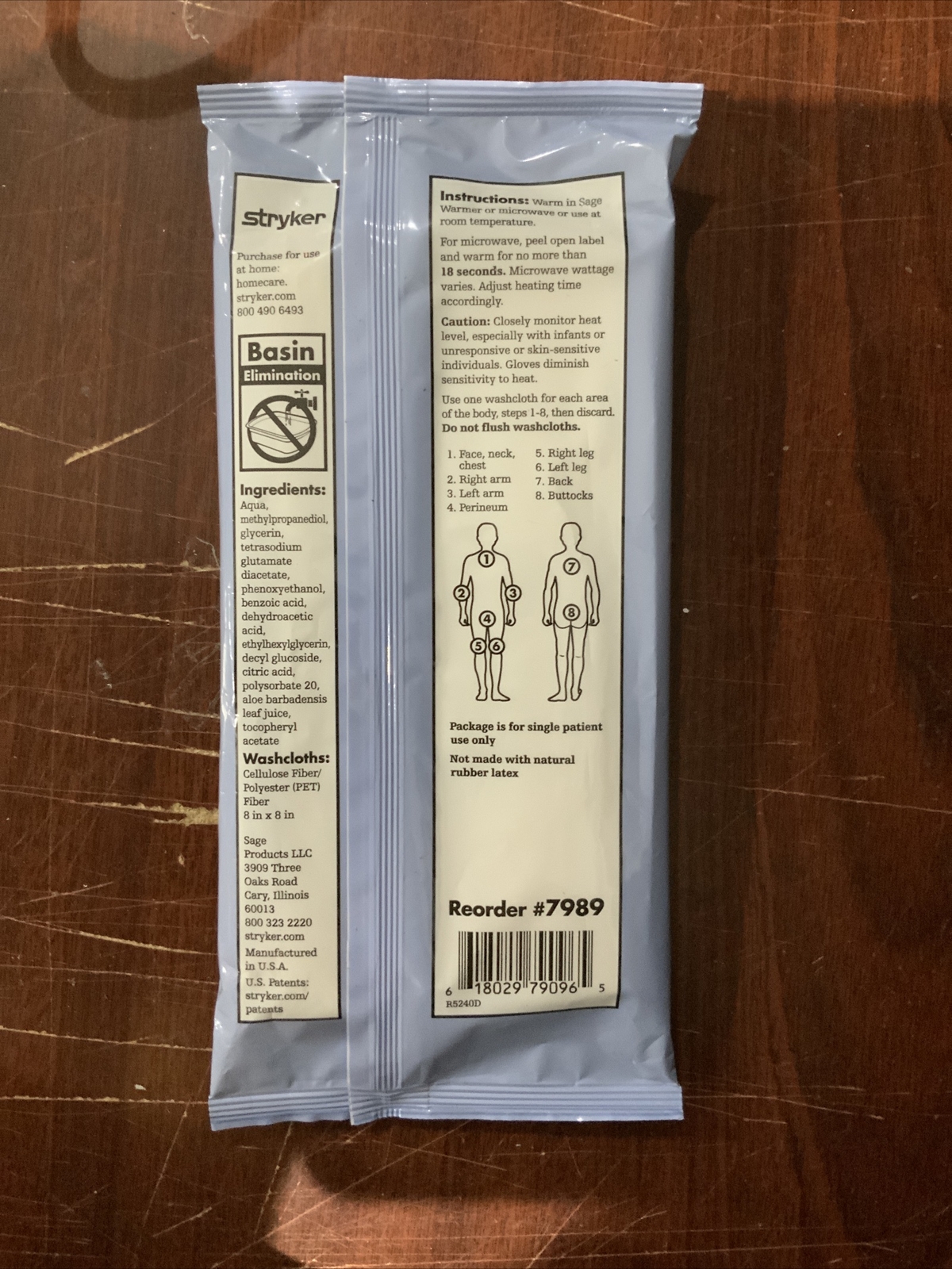 Set Of 5 Sage Bath Wipes Soft Pack 8/PK Cleansing Cloth Fragrance Free STRYKER