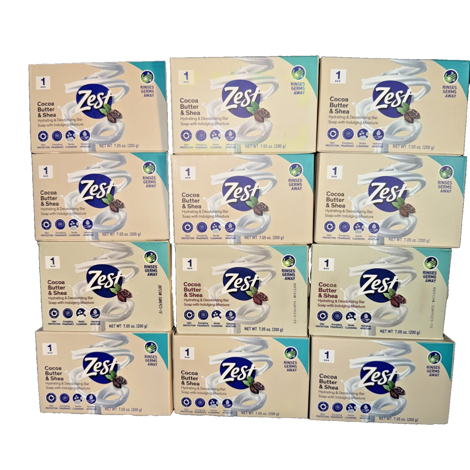 12 Zest 7.05 oz COCOA BUTTER & SHEA Hydrating & Deodorizing Jumbo Bar Soap