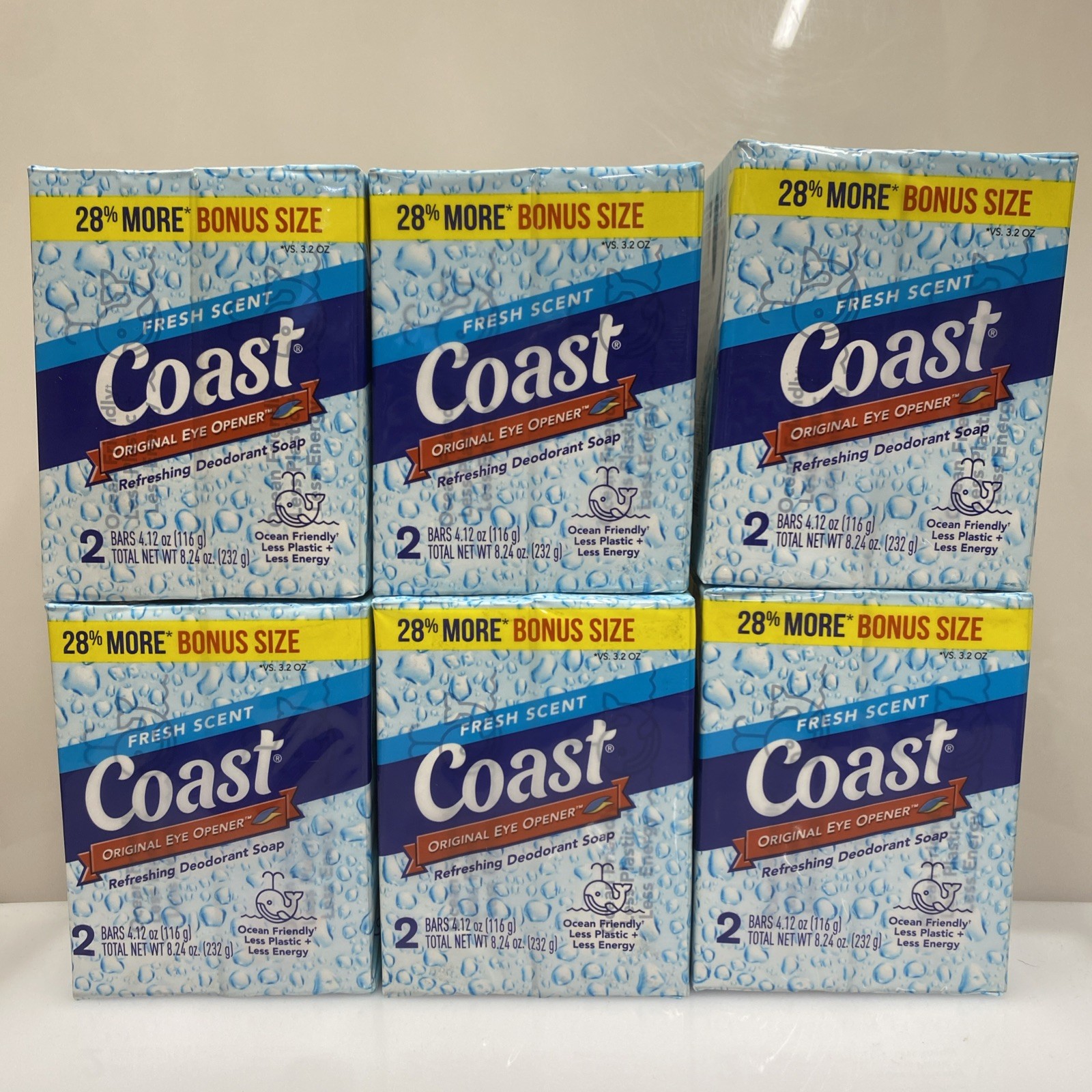 6 Pack X 2 Bars Coast Deodorant Soap Bar Fresh Scent 4.12 oz Each Eye Opener