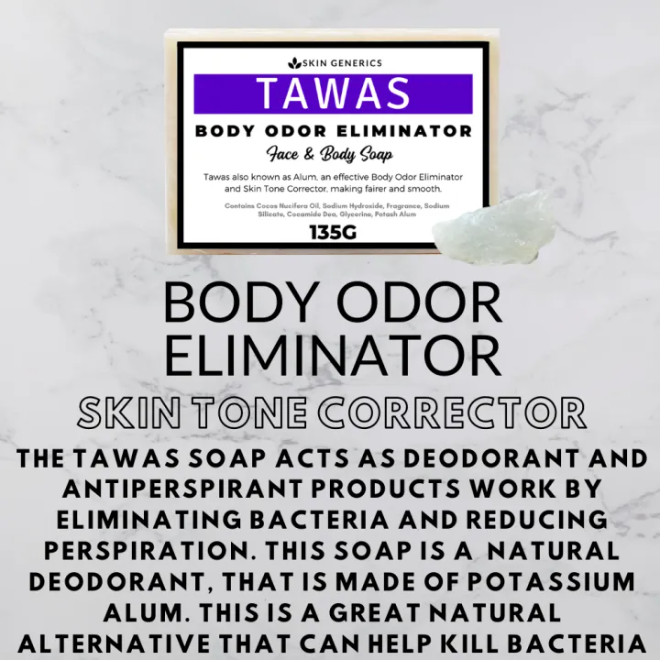 Skin Generics TAWAS Body Odor Eliminator Whitening Face & Body Soap 135g