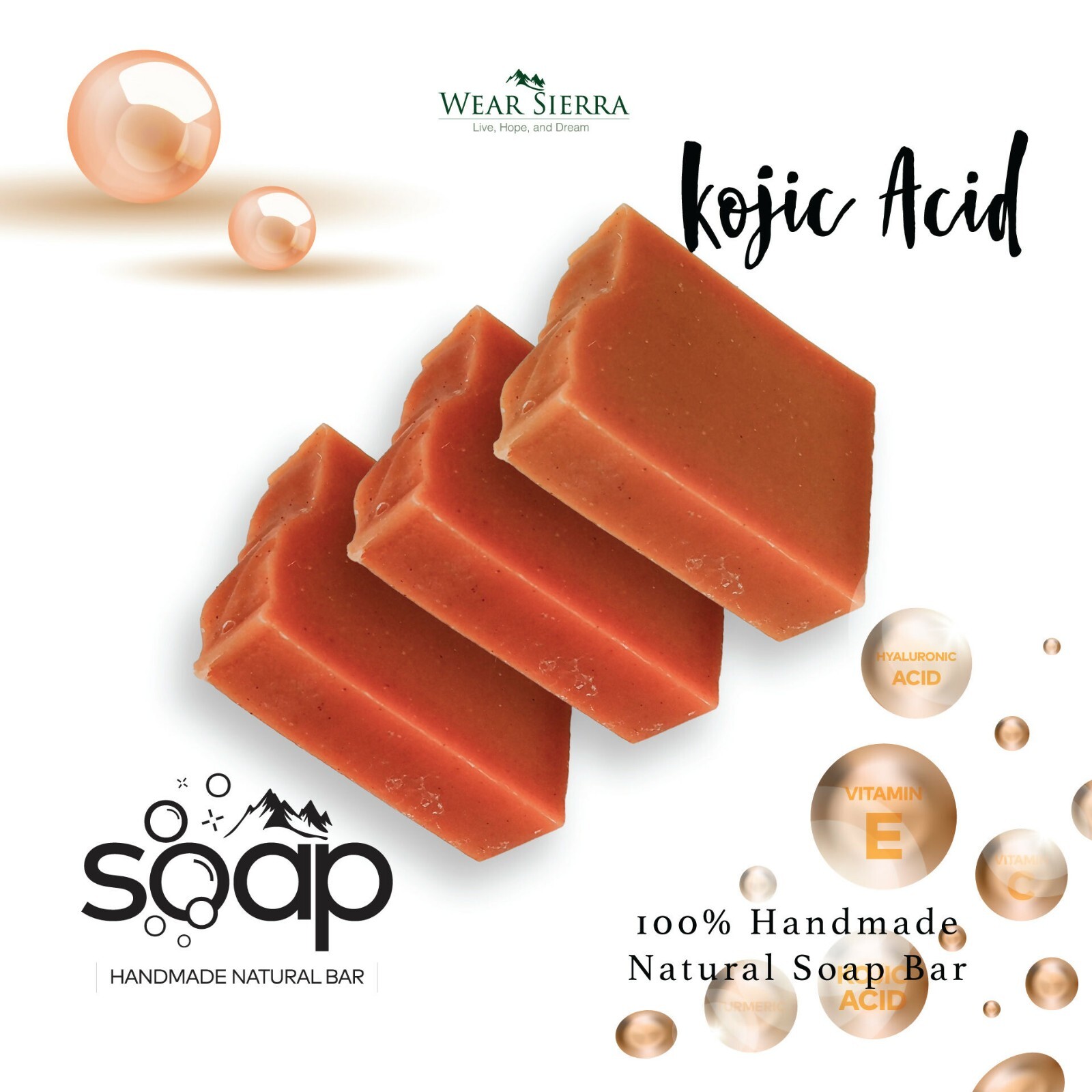 Handmade Natural Kojic Acid Bar Soap Pack , Naturally Anti-Aging Beauty Bars