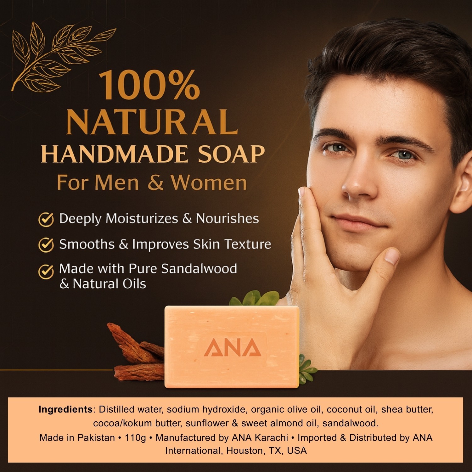 100% Natural Ingredients Handmade Sandal Soap for Body and Face Wash Daily Use