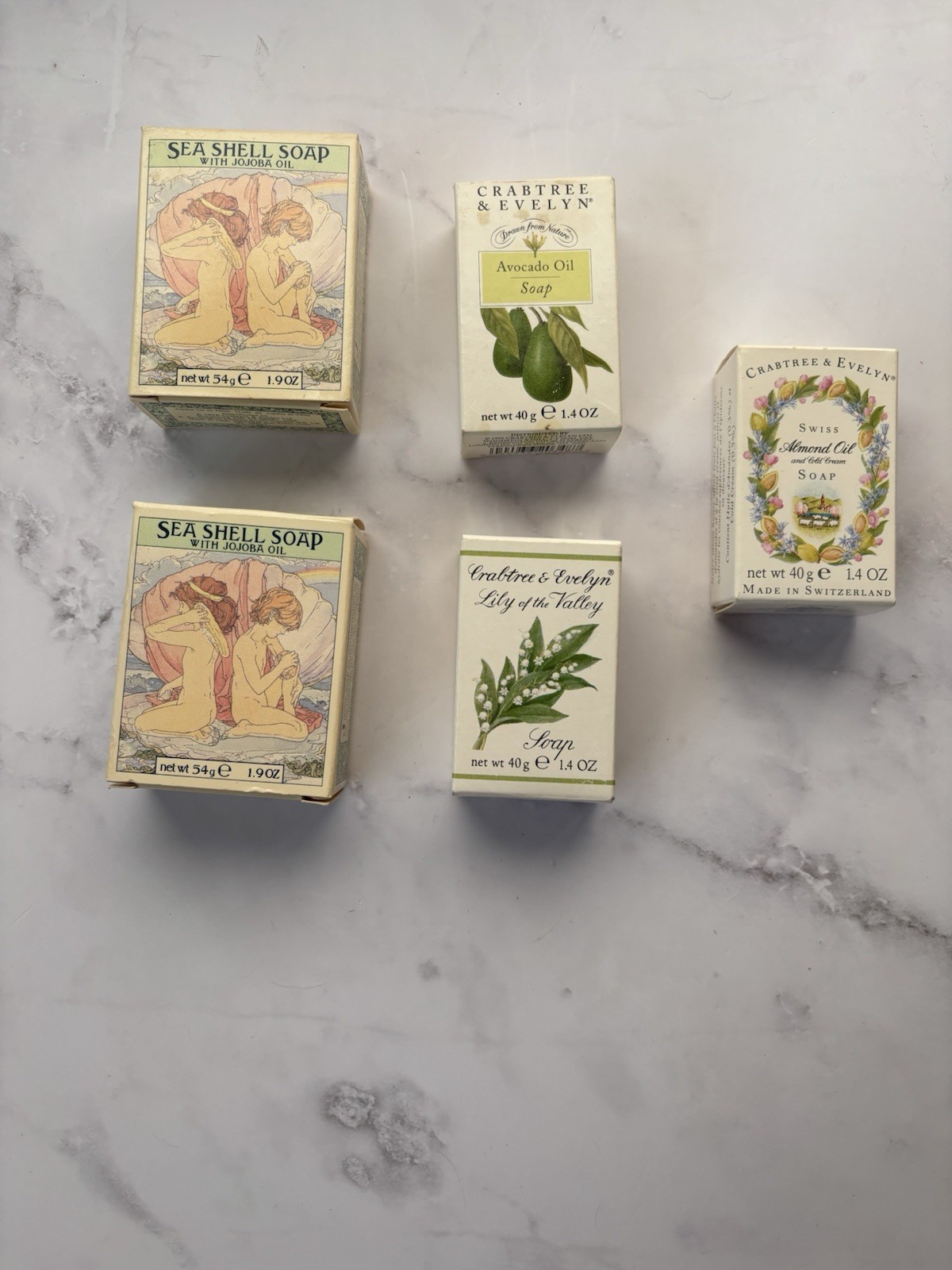 Vintage Crabtree & Evelyn Soap Lot Sea Shell Jojoba Lily Almond Avocado NOS