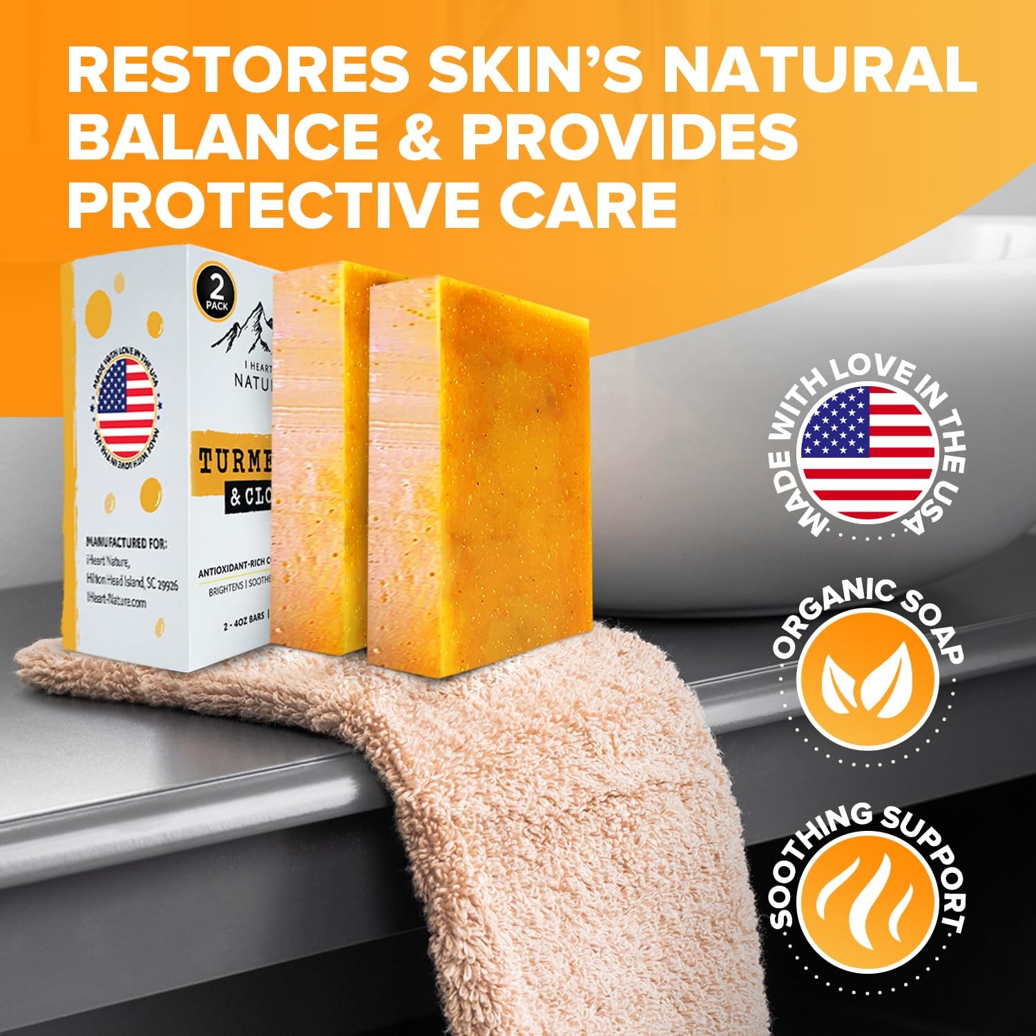 Organic Turmeric Soap for Dark Spots & Acne with Clove Bud (2 Packs) – Face &…