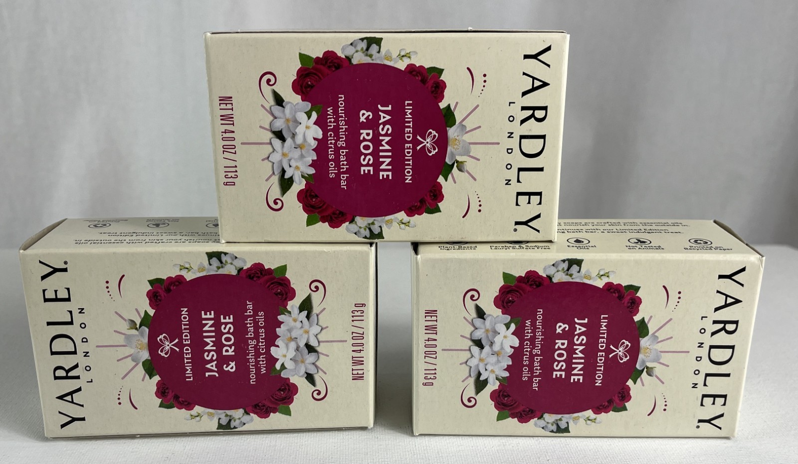Yardley London Jasmine and rose nourishing bar 4 oz x 3 bars Limited Edition