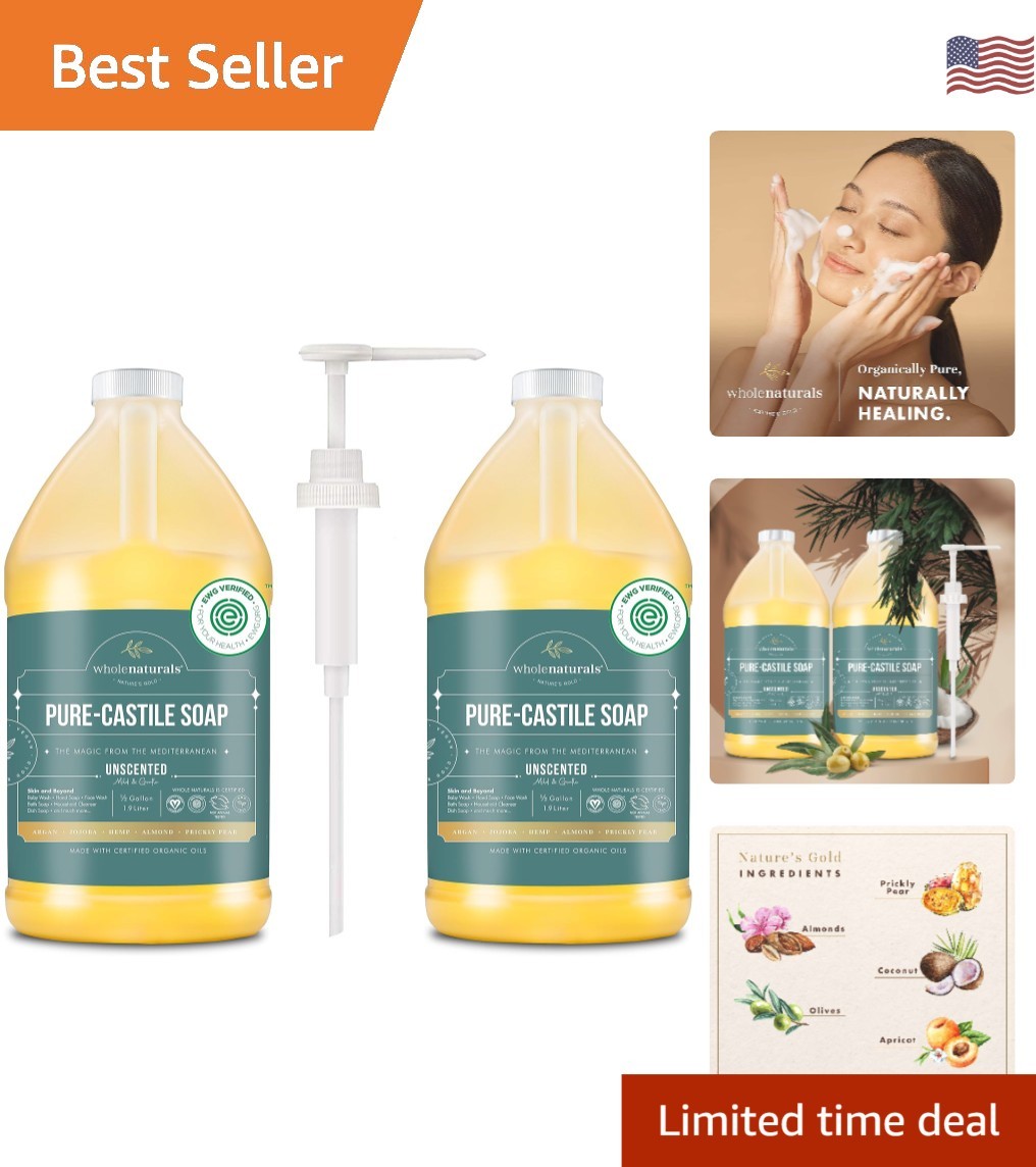 Pure Castile Soap Liquid, EWG Verified & Certified Palm Oil Free Unscented, N…