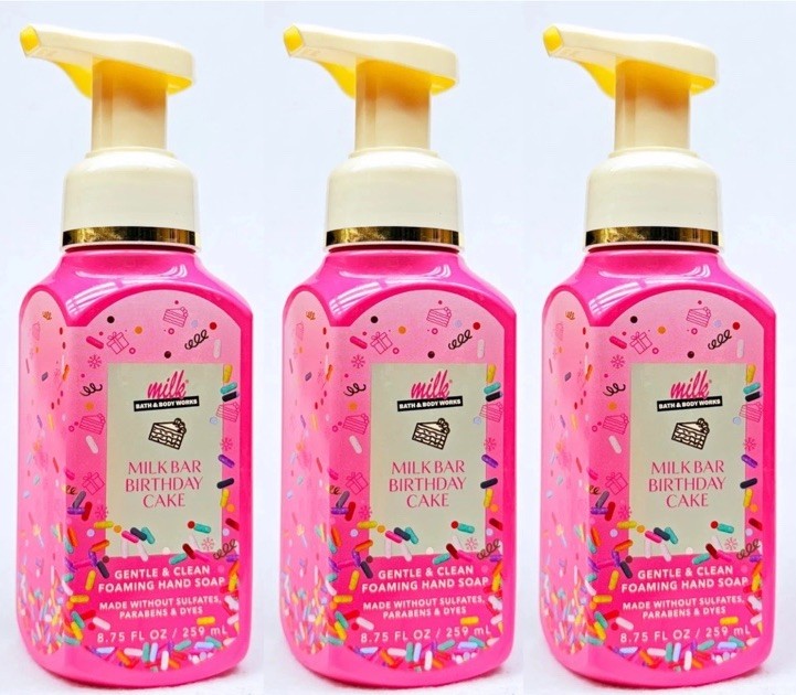 -NEW- 3 Bath & Body Works MILK BAR BIRTHDAY CAKE Gentle Foaming Hand Soap 8.75oz