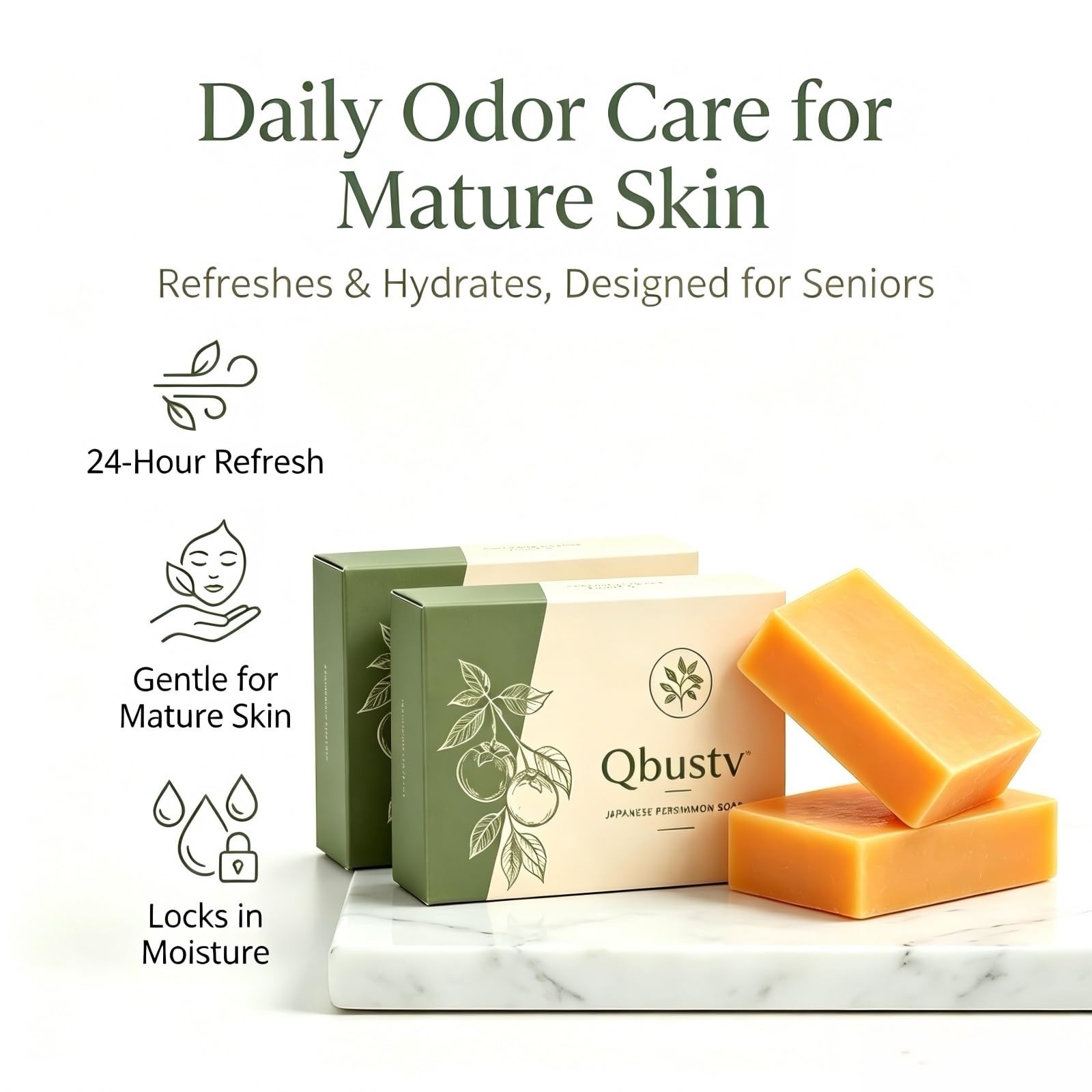 Moisturizing Persimmon Soap Bar for Mature Skin – Deodorizing Body Wash, 2 Pack