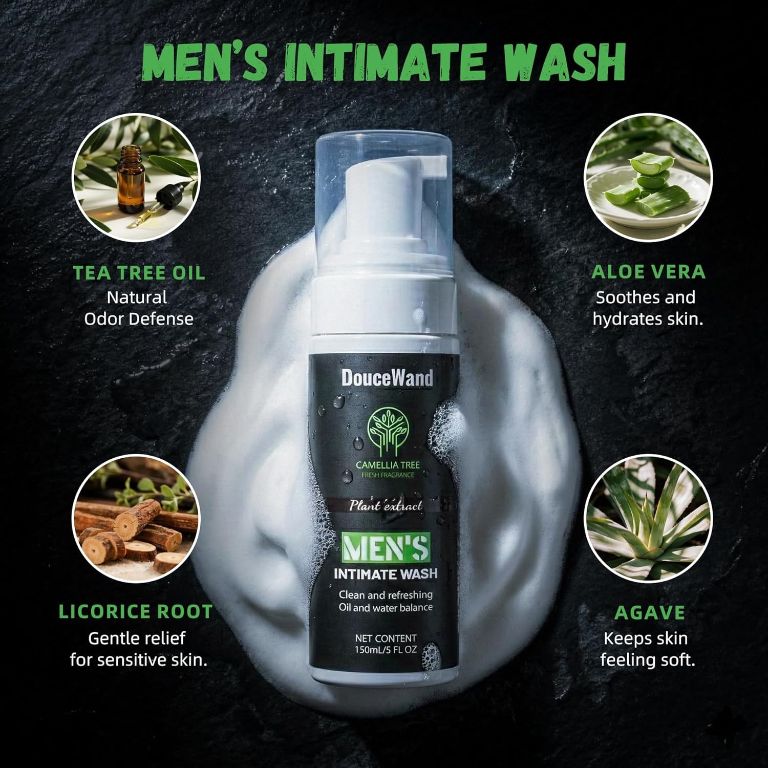 Men’s Intimate Wash – pH Balanced Foaming Tea Tree Groin Cleanser, Odor Control