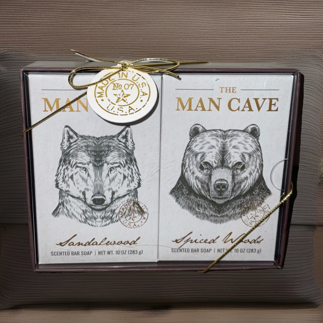 THE MAN CAVE SANDALWOOD & SPICED WOODS 10 oz 2 BAR MENS SOAP MADE IN THE USA NIB