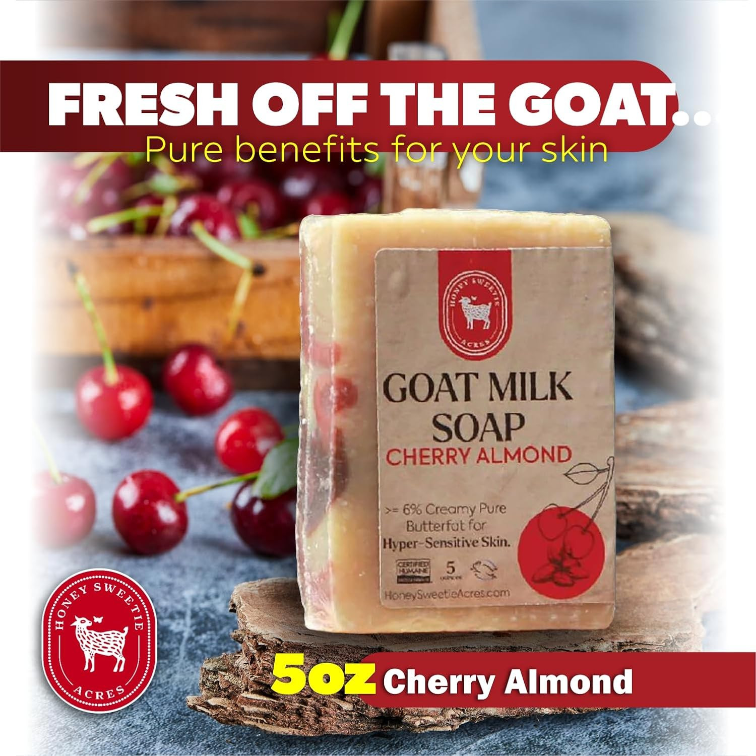 Honey Sweetie Acres Cherry Almond Goat Milk Soap, 5 Oz Bar