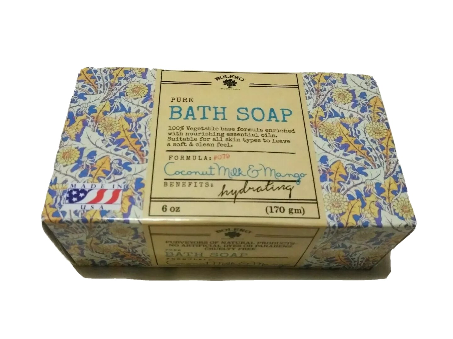 Bolero Coconut Milk & Mango Natural Pure Vegan Hand Soap Bar Soap Triple Milled
