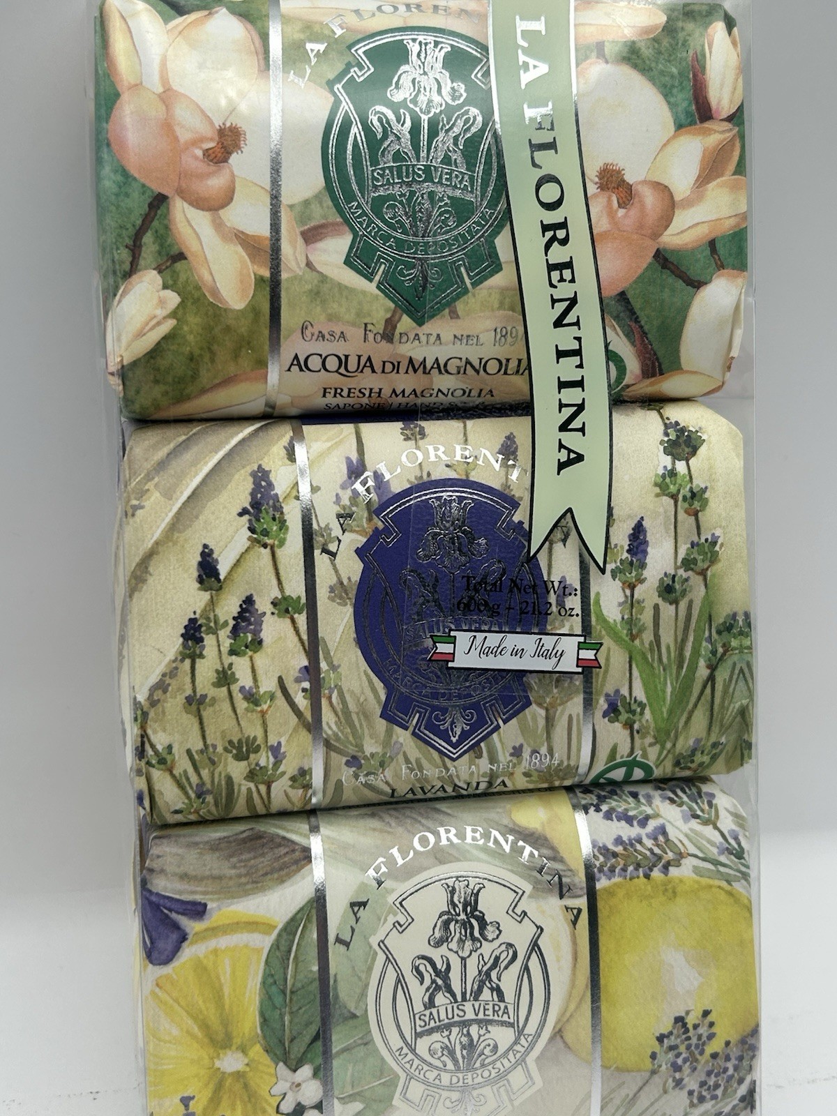 3 Pack La Florentina Bar Soap Set Lemon Lavender / Magnolia / Lavender 7oz Each