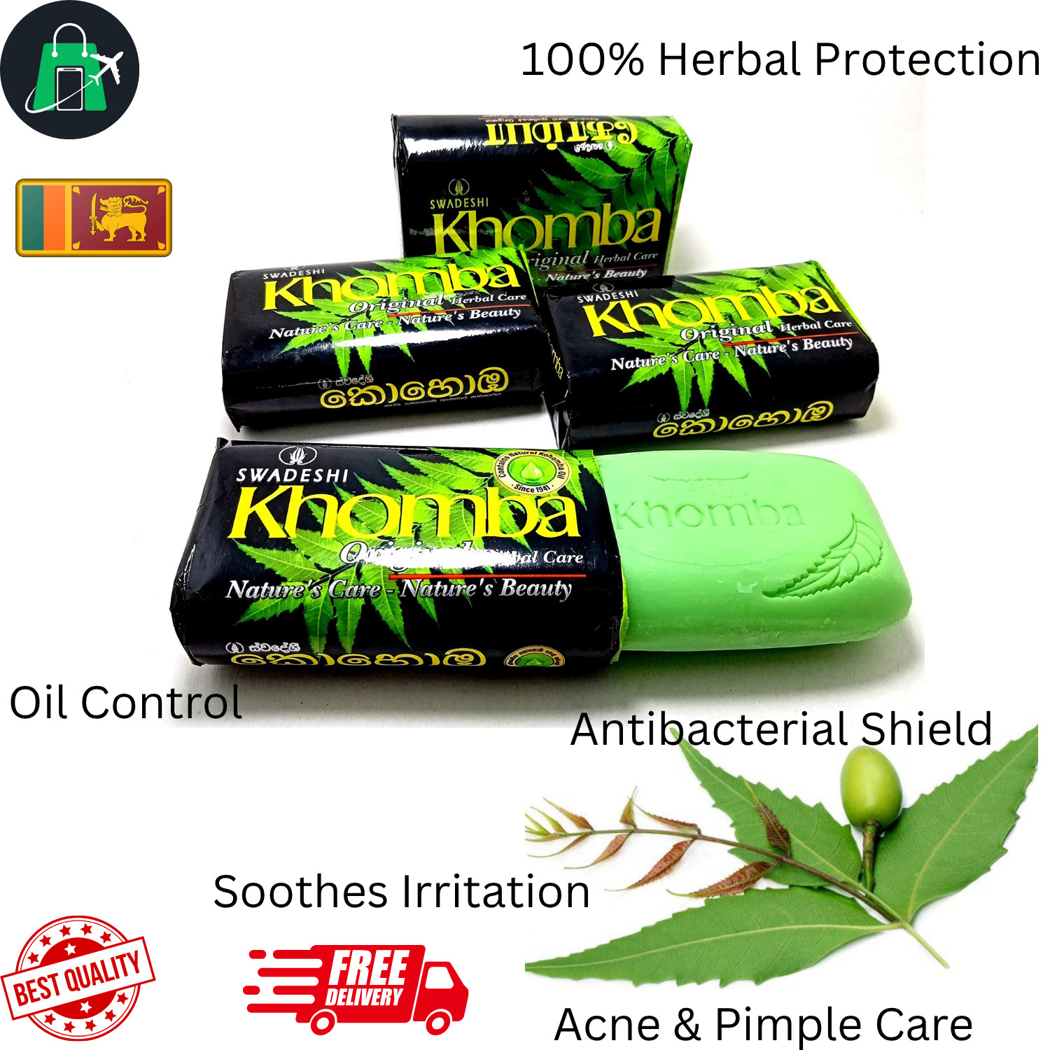 Pure Neem Herbal Soap Natural Khomba Ayurvedic Body Skin Care Pack Free Delivery
