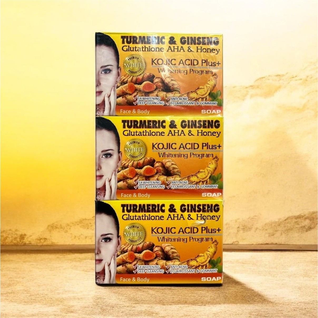 Turmeric Ginseng Glutathione AHA Honey Whitening Soap Face Body 01 piece