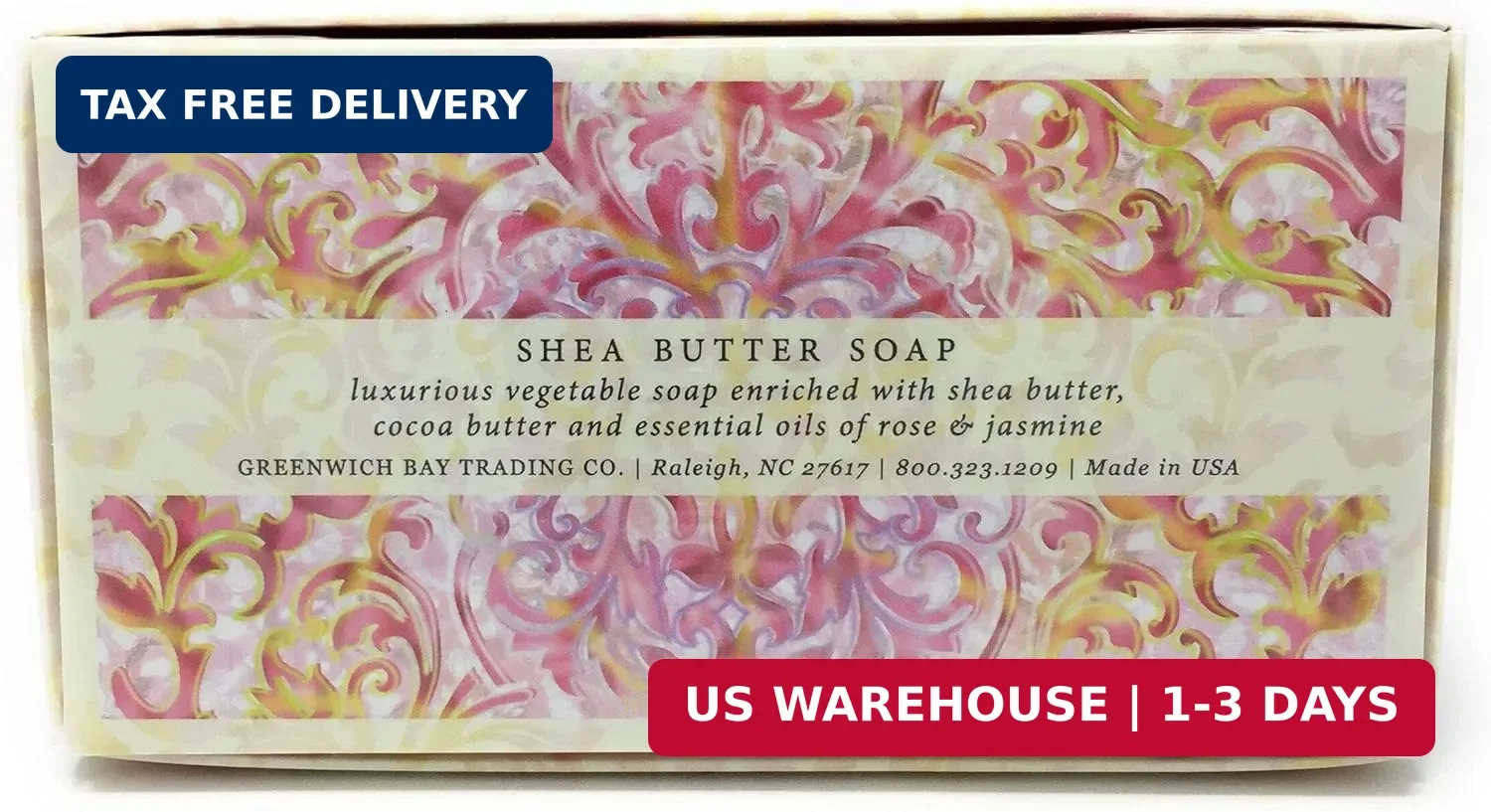 Greenwich Bay Trading Co. Shea Butter Soap, 12.9 Ounce, Rosewater & Jasmine, 3 P