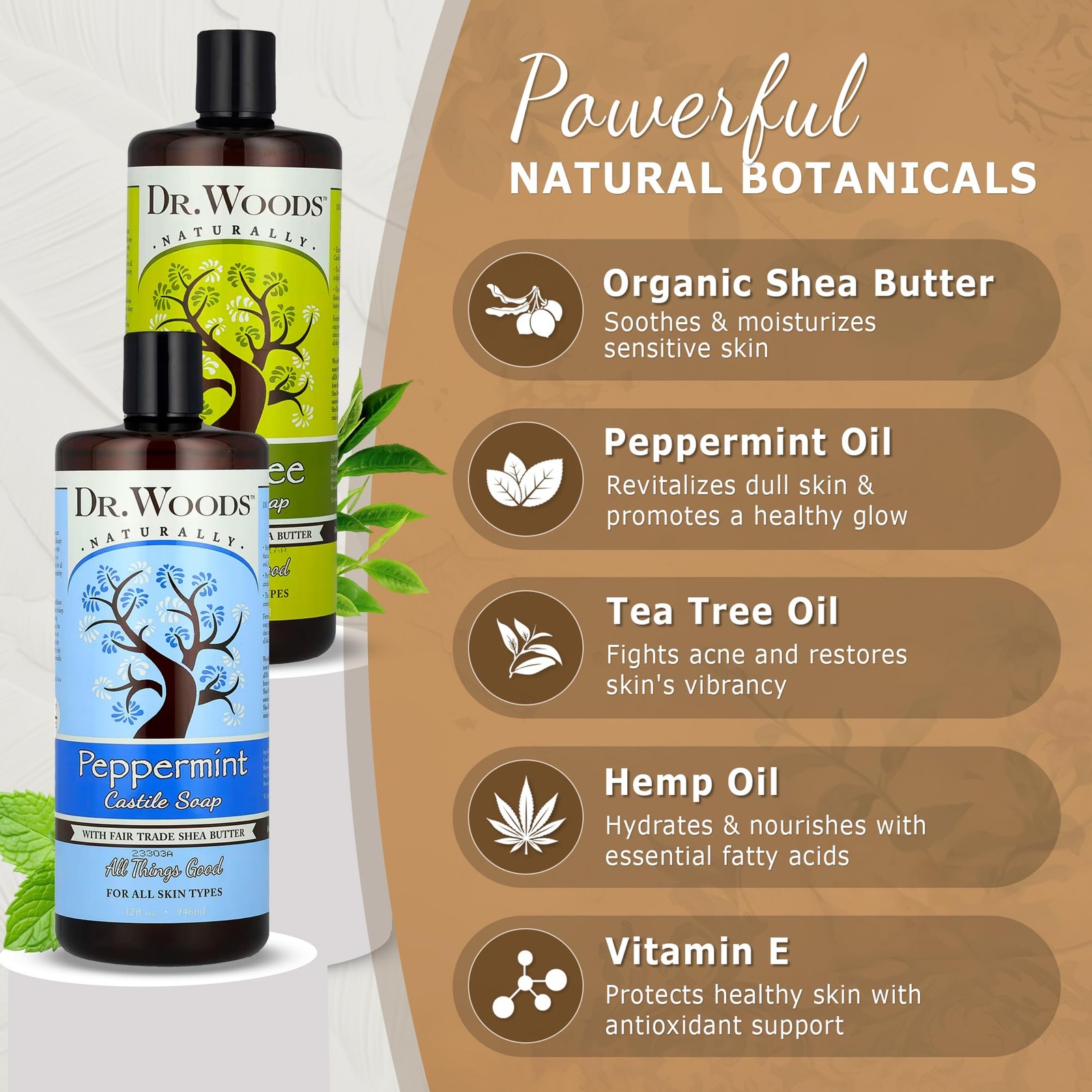 Dr. Woods Liquid Castile Soap – Pure Tea Tree Oil and 32 Fl Oz (Pack of 2)