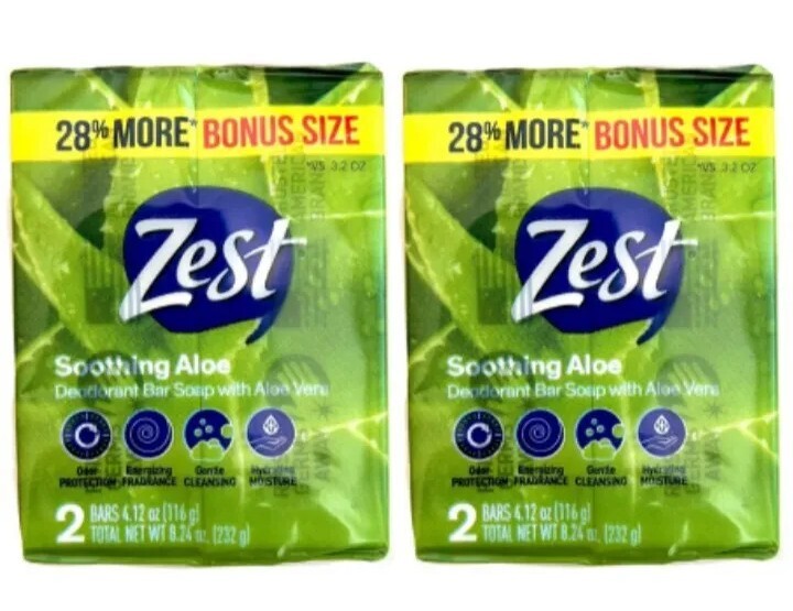💚 ZEST 💚 (4-BARS) 4.12 Oz. BONUS Size 🟢🫧 ●ALOE● W/Soothing Aloe Vera Soap🫧.