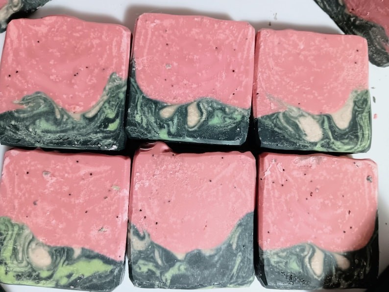 Watermelon Mint Cold Process Soap Bar | Lard, Poppy seeds, Watermelon Seed Oil
