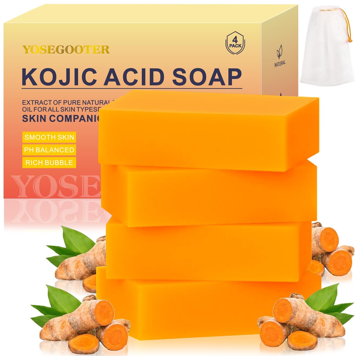 Kojic Acid Turmeric Soap 4Pack 100g Dark Spot Remover Skin Brightening