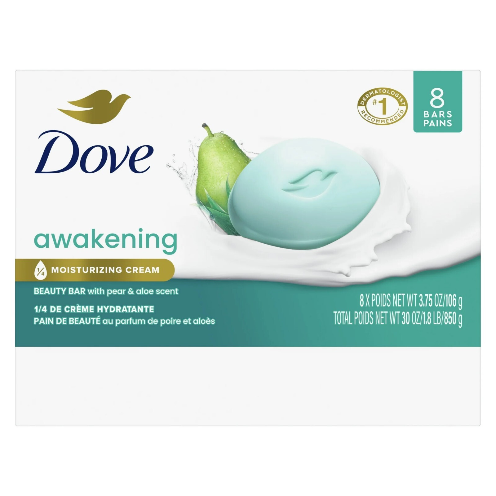 Awakening Gentle Beauty Bar Soap All Skin Type, Pear and Aloe, 3.75 Oz (8